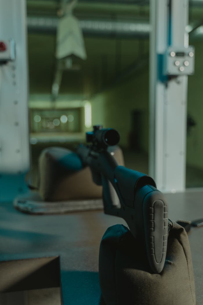 Crafting Captivating Headlines: Your awesome post title goes here A sniper rifle setup for target practice in an indoor shooting range with a focus on accuracy.